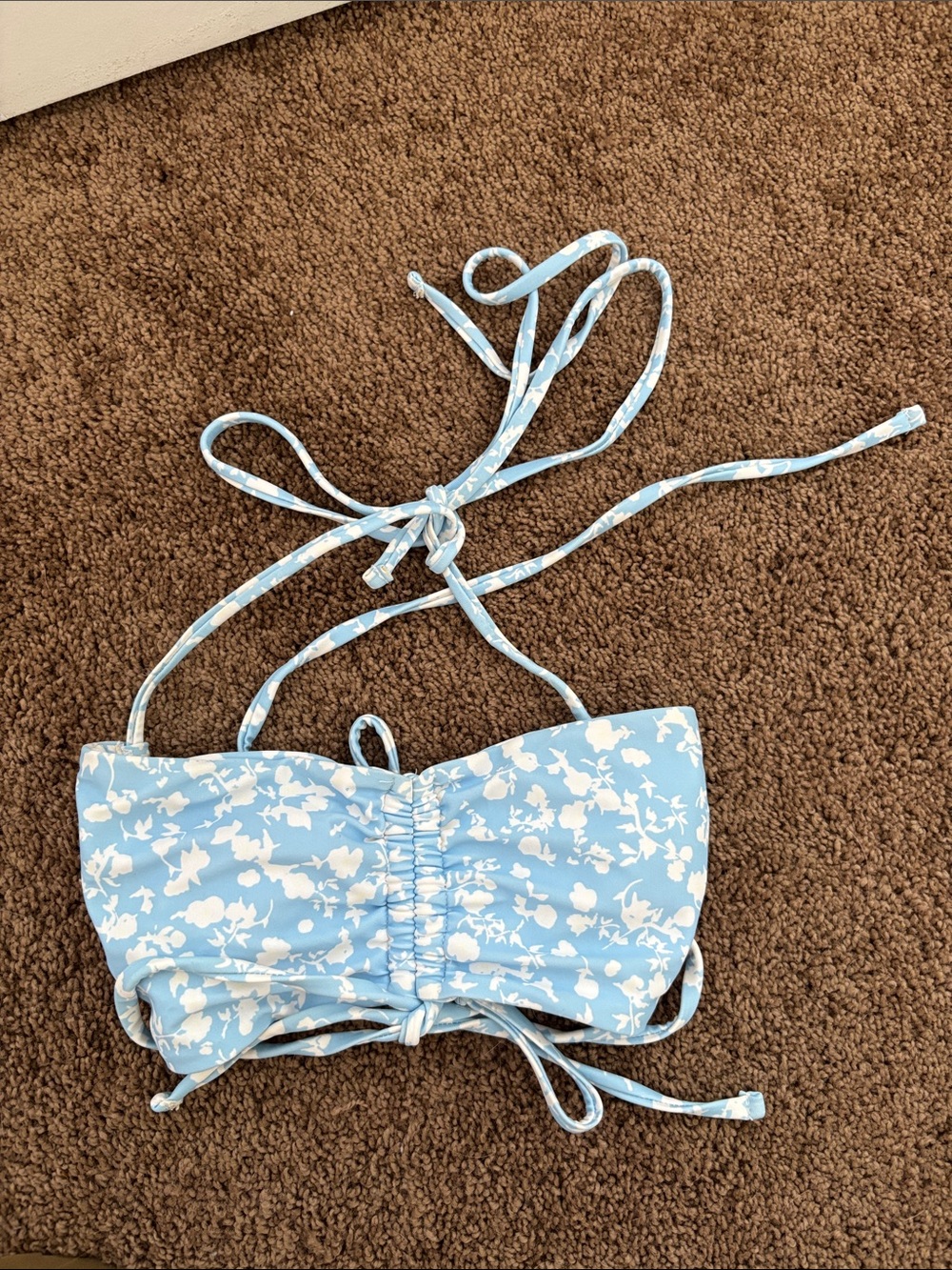 Zaful Light Blue and White Floral Bandeau Bikini Top